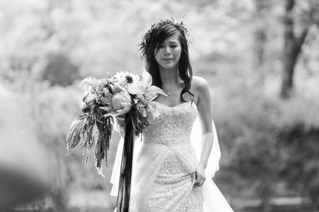 brides tearfilled emotional walk up the aisle alisa tongg celebrant emily wren photography