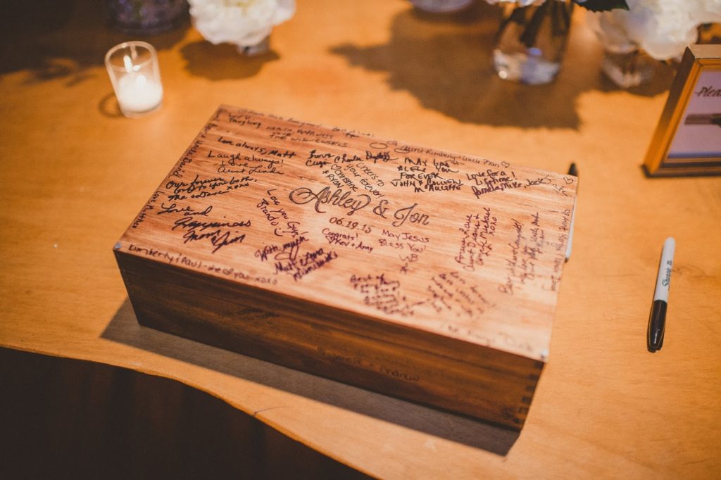 wine box time capsule as guest book alisa tongg celebrant front palmer wedding pat robinson photography